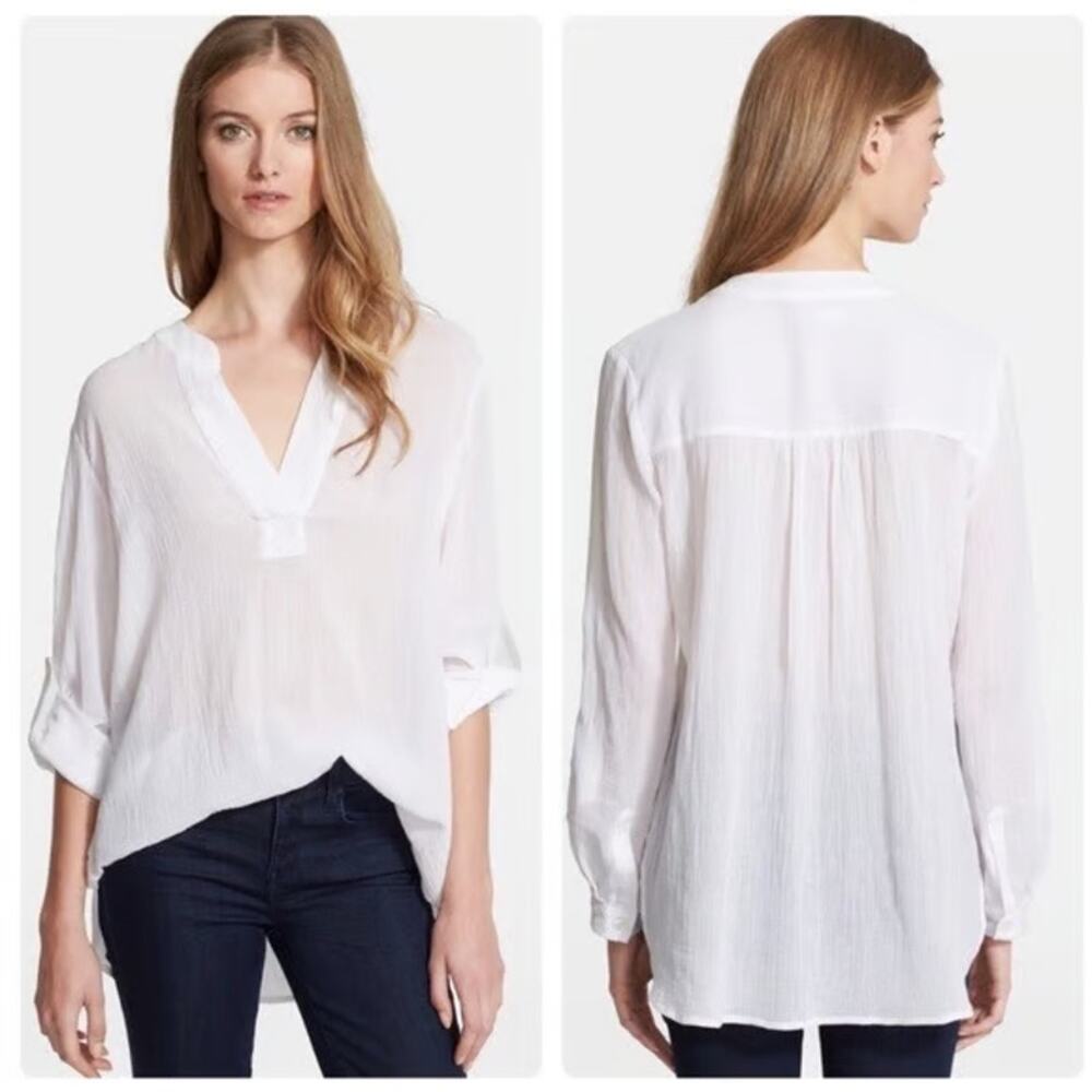 Diane Von Furstenberg DVF Esti Cotton V-Neck Tunic Blouse White Womens Size 8